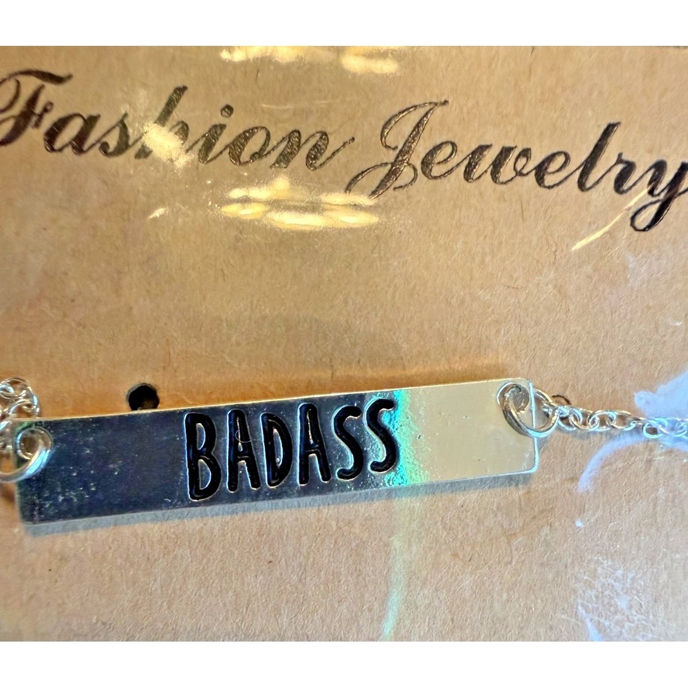 Badass Bar Necklace Silver Tone Chain Fashion Jewelry Pendant - Picture 2 of 4
